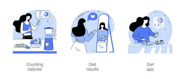 Gewichtsverlust Programm Isolierte Cartoon Vektor Illustrationen Gesetzt Mädchen Zählen Kalorien — Stockvektor
