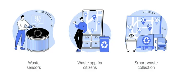 Intelligente Abfallmanagement System Isoliert Cartoon Vektor Illustrationen Gesetzt Sensor Für — Stockvektor