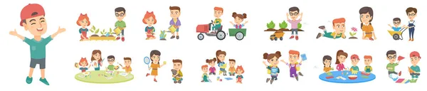 Dibujos Animados Plana Vector Ilustración Conjunto Niños Aislados Personajes Aprendiendo — Vector de stock