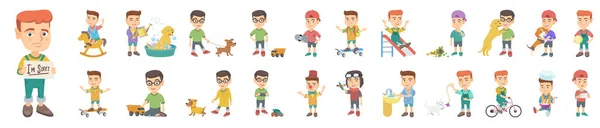 Juego Ilustración Vectorial Plano Dibujos Animados Niños Aislados Jugando Con — Vector de stock