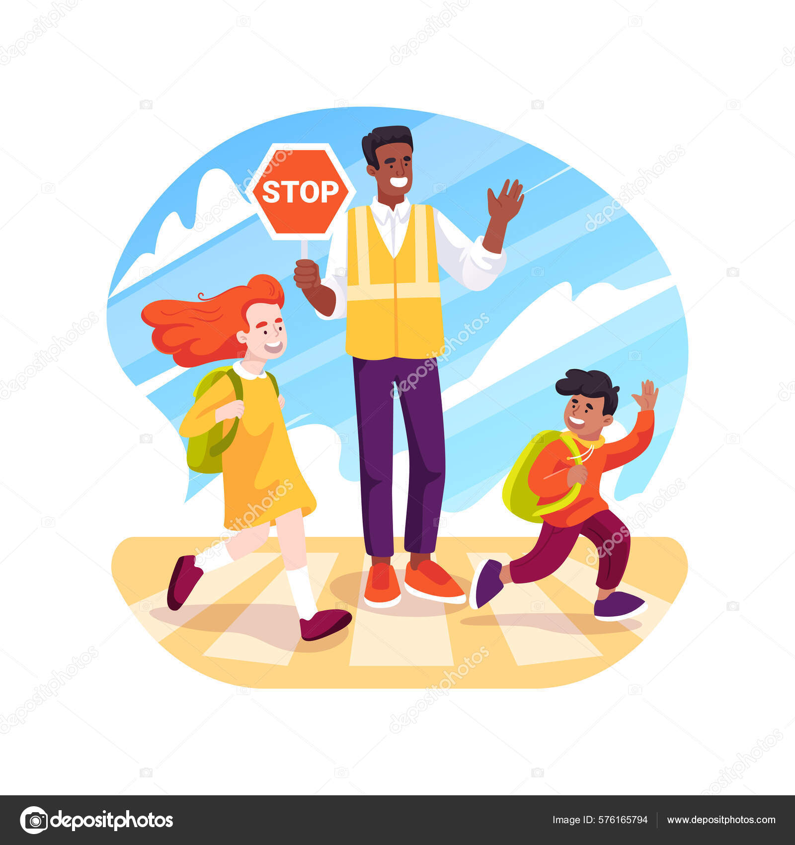 Tráfego Guarda Ilustração Vetor Cartoon Isolado Alunos Segurança Rodoviária  Guarda Vetor de ©VisualGeneration 576165794, image size:1600x1700