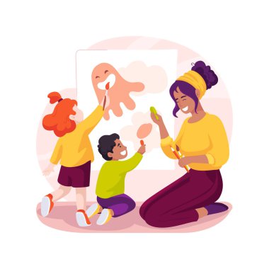 İzole edilmiş karikatür vektör çizimi. Hayal gücü ve yaratıcılık geliştirme faaliyetleri, erken eğitim, kreş, geçiş anaokulu müfredatı, sanat oyunu vektör karikatürü.