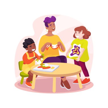 Boyayla izole edilmiş karikatür vektör çizimi. Hayal gücü ve yaratıcılık geliştirme faaliyetleri, erken eğitim, kreş, anaokulu çocukları, devlet okulu program vektör karikatürü.