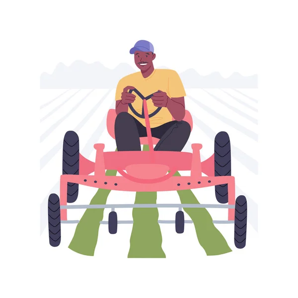机械栽培孤立的卡通矢量插图 拖拉机上的农民开车穿过田野 耕作机 现代农业 有机耕作 杂草控制病媒漫画 — 图库矢量图片