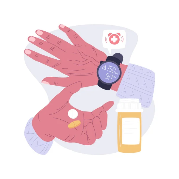 Smartwatch Vérnyomás Monitoring Izolált Rajzfilm Vektor Illusztrációk Személy Ellenőrzi Vérnyomást — Stock Vector