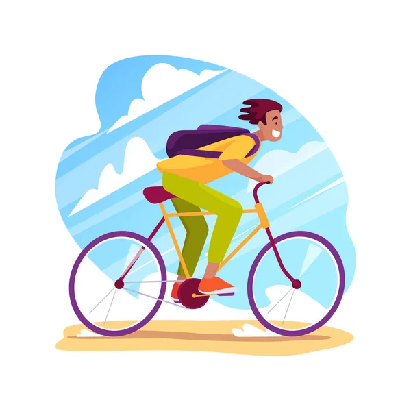 Indo Para Escola Bicicleta Ilustração Vetorial Cartoon Isolado Jovem Adolescente —  Vetores de Stock