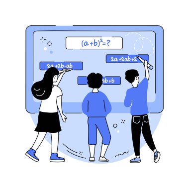 Etkileşimli beyaz tahta karikatür vektör çizimleri. Etkileşimli projektör kullanan çeşitli çocuklar grubu, akıllı sınıflar etkinlik, veri görselleştirmeleri, derece programları vektör karikatürü.