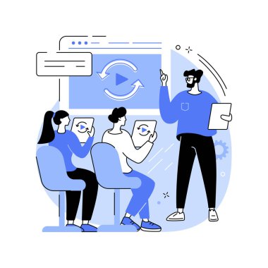 Senkronize erişim izole çizgi film çizimleri. Planları birlikte tartışan bir grup insan, senkronize erişim uygulaması, akıllı sınıflar, veri görselleştirmeleri, derece programları vektör karikatürü.