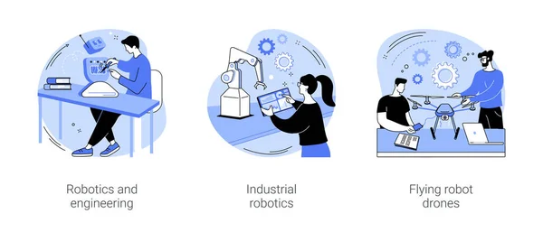 Robotik Forschung Isolierte Cartoon Vektor Illustrationen Gesetzt Informatik Und Ingenieurwissenschaften — Stockvektor