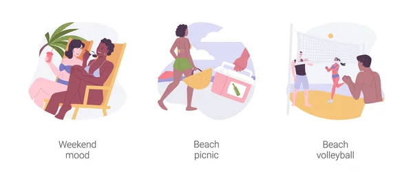 Urban Beach Izolované Kreslené Vektorové Ilustrace Set Letní Víkend Náladu — Stockový vektor