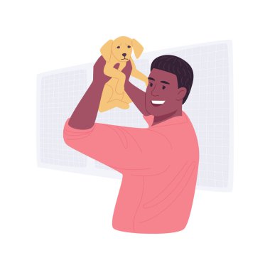 Evcil hayvan izole edilmiş vektör çizimleri seçiyorum. İnsan bir köpek seçmek için hayvan barınağına gidiyor, şehir aktivizmi, sorumlu tavır, sosyal aktivite, gönüllü fikir çizimi..