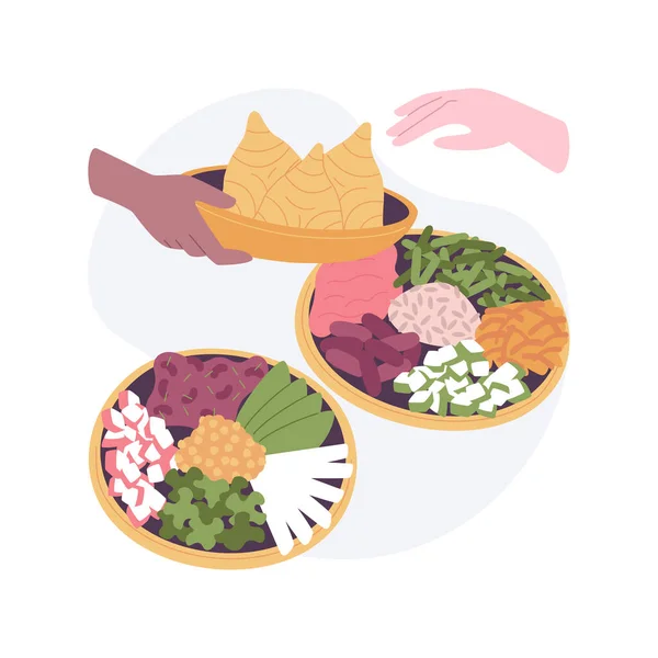 Vegetarian Meal Isolated Cartoon Vector Illustrations People Eating Vegetarian Food — Archivo Imágenes Vectoriales