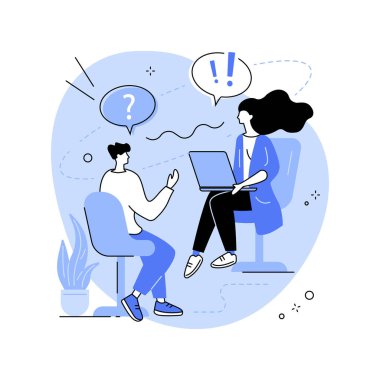 Kariyer koçu karikatür vektör çizimlerini izole etti. Kişisel kariyer koçuyla konuşan kadın, küçük işletme, serbest meslek sahibi insanlar, danışmanlık oturumu, liderlik deneyimi vektör karikatürü.