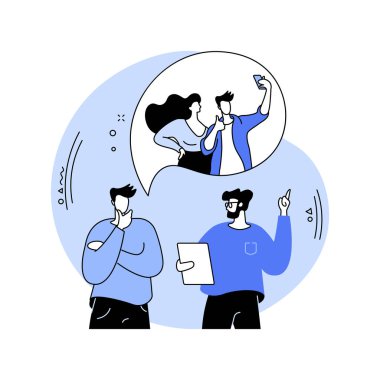 Randevu koçu karikatür vektör çizimlerini izole etti. Utangaç bir adamla konuşan, kadınlara davranışlarını açıklayan, danışmanlıkla çıkan, kişisel hayat sorunları vektör karikatürünü çözen kendine güvenen bir adam..