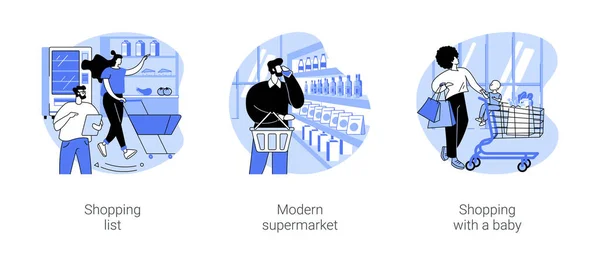 Obchod Potravinami Izolované Kreslené Vektorové Ilustrace Set Pár Nákupu Potravin — Stockový vektor