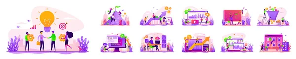 Bright Violet Flat Illustration Set Characters Working Big Data Database — Archivo Imágenes Vectoriales