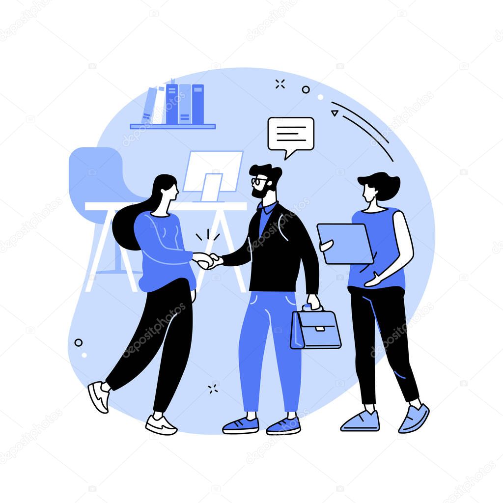 Accepting to work isolated cartoon vector illustrations. Happy applicant is accepted to work in a business startup, headhunting idea, HR recruiting process, hiring a new worker vector cartoon.