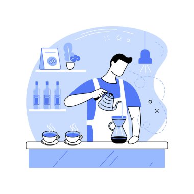Pour-over coffee isolated cartoon vector illustrations. Barkeeper making hot coffee in the bar, third wave specialty, barista job, pour-over method, alternative brewing process vector cartoon.