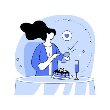 Favorite dessert isolated cartoon vector illustrations. Beautiful girl takes food photos in cafe, eating out dessert in restaurant, mobile photography, hanging out in coffee shop vector cartoon.