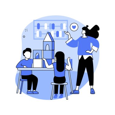 Montessori anaokulu soyut konsept vektör çizimi. Montessori anaokulu, anaokulu programı, erken eğitim, özel kreş, çocuk gelişimi metaforu.