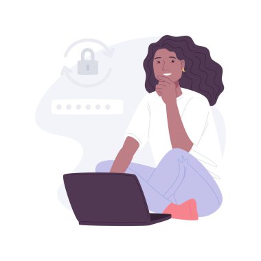 Yeni izole edilmiş parola vektör çizimleri oluştur. Bilgisayarlı adam şifre, veri koruması, bilişim teknolojisi, bilgisayar endüstrisi, siber güvenlik uygulama vektör karikatürü.