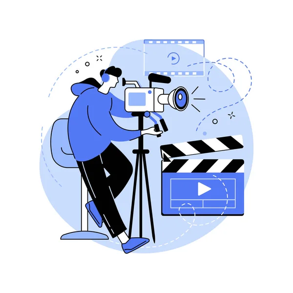 Videográfus Izolált Rajzfilm Vektor Illusztrációk Fényképezőgépet Használó Férfi Videókészítés Filmezés — Stock Vector