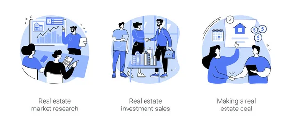 Real Estate Job Isolated Cartoon Vector Illustrations Set Brokerage Firm — 图库矢量图片