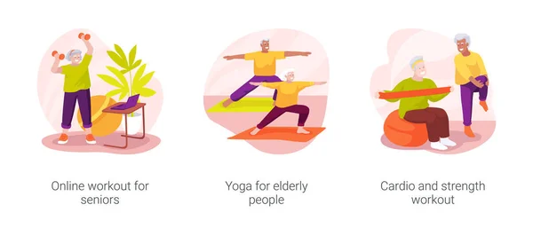 Fitness Seniors Isolated Cartoon Vector Illustration Set Online Workout Seniors — Stok Vektör