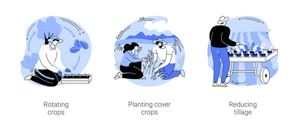 Sustainable Agriculture Practices Isolated Cartoon Vector Illustrations Set Rotating Planting — Διανυσματικό Αρχείο