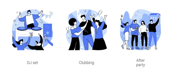 Rondhangen Een Nachtclub Geïsoleerde Cartoon Vector Illustraties Set Set Clubbing — Stockvector