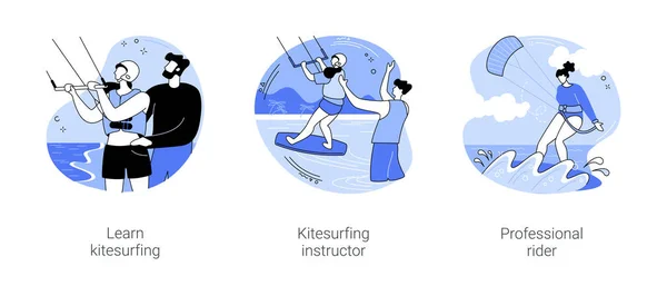 Kitesurfing Isolated Cartoon Vector Illustrations Set Water Sport Lesson Training — ストックベクタ