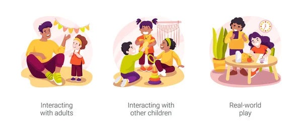 Bambini Abilità Sociali Emotive Isolato Cartone Animato Set Illustrazione Vettoriale — Vettoriale Stock