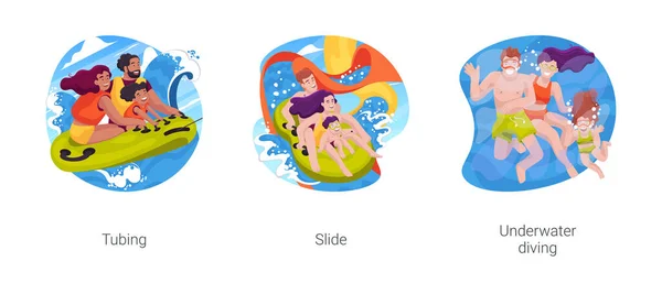 Water Park Rides Isolated Cartoon Vector Illustration Set Aquatic Tubing — Vector de stock