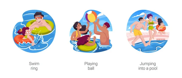 Backyard Pool Isolated Cartoon Vector Illustration Set Child Colorful Swim — ストックベクタ