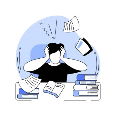 Study too much isolated cartoon vector illustrations. Nerd boy studying hard with diversity of books around, educational process, preparing for college classes, chaos in the room vector cartoon.