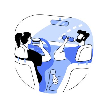 Having lunch isolated cartoon vector illustrations. Happy couple smiling and eating yummy burgers in the car, fast food addiction, takeaway lunch, drive-in restaurant order vector cartoon.