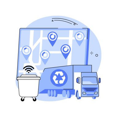 Smart waste collection isolated cartoon vector illustrations. Garbage truck driver receiving data to collect rubbish using tablet app, smart city, Internet of Things vector cartoon.