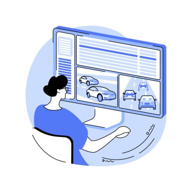 Traffic data isolated cartoon vector illustrations. Worker analyzes traffic data looking at big screen, smart city solutions, IoT idea, Internet of Things, modern technology vector cartoon.