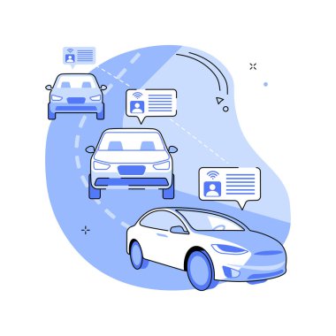 Connected vehicles isolated cartoon vector illustrations. Many cars connected to the internet via WLAN, sharing data with devices inside and outside the vehicle, smart city vector cartoon.