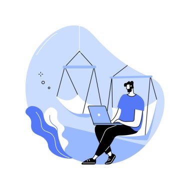 Chill zone isolated cartoon vector illustrations. Man with laptop sitting on a hammock in respite room, chill zone in smart office, recreation area, modern workplace vector cartoon.