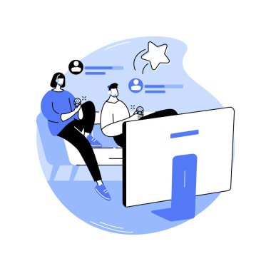 Video oyun salonu karikatür vektör çizimlerini izole etti. Mutlu meslektaşlar ofis salonunda video oyunu oynarlar, birlikte zaman geçirirler, modern iş yeri, iş molası vektör karikatürü..