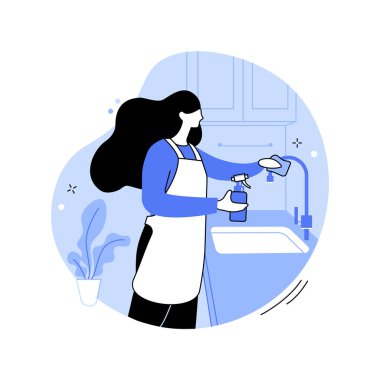 Cleaning service isolated cartoon vector illustrations. Smiling girl from cleaning service in apron washing kitchen sink, housekeeping service, small business, house maintenance vector cartoon.
