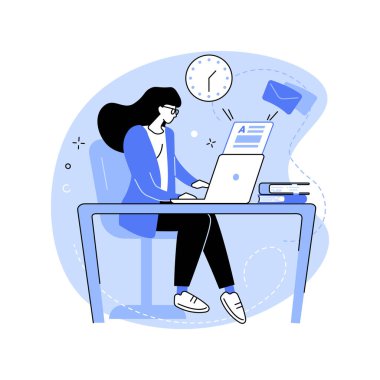 Freelance copywriter isolated cartoon vector illustrations. Girl with laptop working as remote copywriter, modern profession, self-employed woman, freelance job, resume writer vector cartoon.