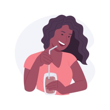 Zero-waste consumption isolated cartoon vector illustrations. Woman drinks smoothie with metal straw, reusable cup, eco-friendly bar, minimal living, responsible lifestyle vector cartoon.