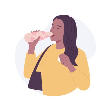 Reusable water bottle isolated cartoon vector illustrations. Girl drinks water from reusable bottle, planet saving, city activism, responsible attitude, social activity vector cartoon.