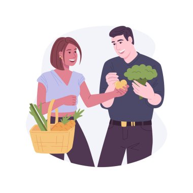 Go vegan isolated cartoon vector illustrations. Couple hold bags with healthy food, vegan nutrition, urban lifestyle, reduce meat consumption, organic fruit and vegetables vector cartoon.