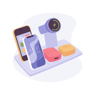Charging station isolated cartoon vector illustrations. Wireless charger for smart gadgets, innovation mobile technology, dock station for smartphones and smartwatches vector cartoon.
