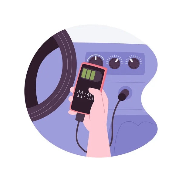 Car Charger Isolated Cartoon Vector Illustrations Person Charges His Smartphone — 스톡 벡터