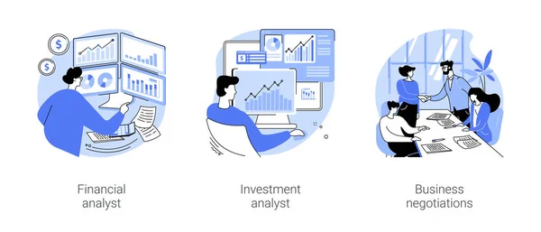 Investment Funding Isolated Cartoon Vector Illustrations Set Financial Analyst Explore — Image vectorielle