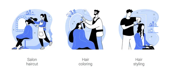 Hair Salon Isolated Cartoon Vector Illustrations Set Doing Hair Cut — Vetor de Stock